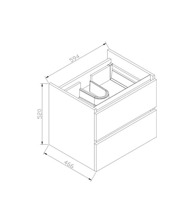 Wastafelonderkast Senza 60x47x50 cm Hoogglans Wit 2 Softclose lades