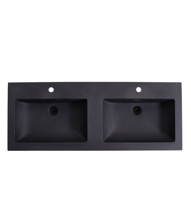 Wastafel Quartz Classic Mat Zwart 120x47x3 cm dubbele bak zonder kraangat