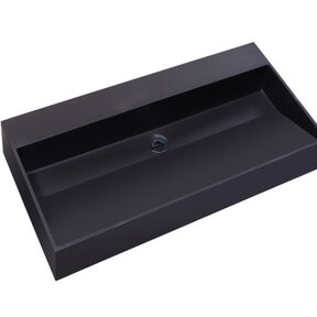 Wastafel Zwart Mat Quartz Trend 80x47x12 cm zonder kraangat  met overloop