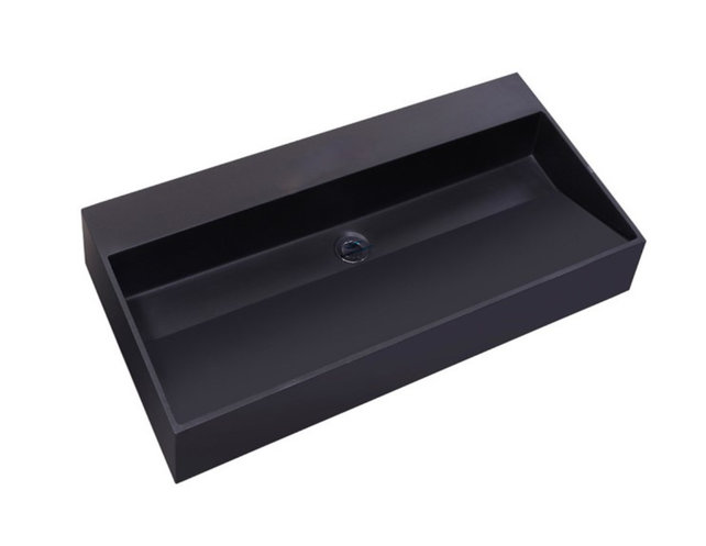 Wastafel Zwart Mat Quartz Trend 80x47x12 cm zonder kraangat  met overloop Wastafel Zwart Mat Quartz Trend 80x47x12 cm zonder kraangat  met overloop