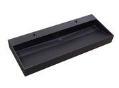 Wastafel Quartz Trend Mat Zwart 120x47x3 cm enkele bak met 2 kraangaten en overloop