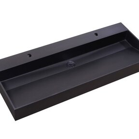 Wastafel Quartz Trend Mat Zwart 120x47x3 cm enkele bak met 2 kraangaten en overloop