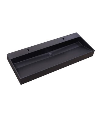 SANI-SUPPLY Wastafel Quartz Trend Mat Zwart 120x47x3 cm enkele bak met 2 kraangaten en overloop