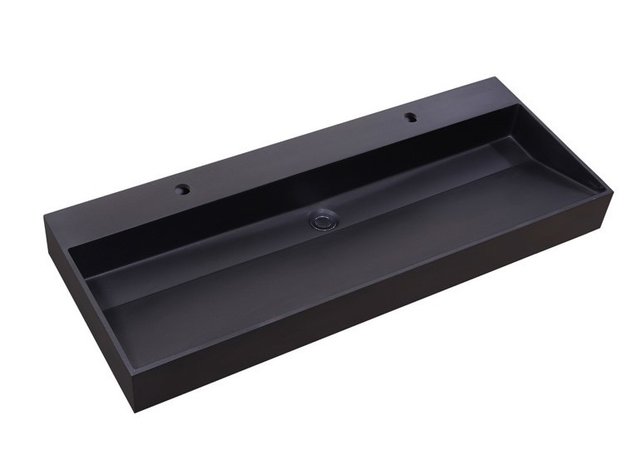 Wastafel Quartz Trend Mat Zwart 120x47x3 cm enkele bak met 2 kraangaten en overloop