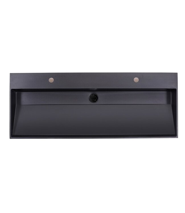 Wastafel Quartz Trend Mat Zwart 120x47x3 cm enkele bak met 2 kraangaten en overloop