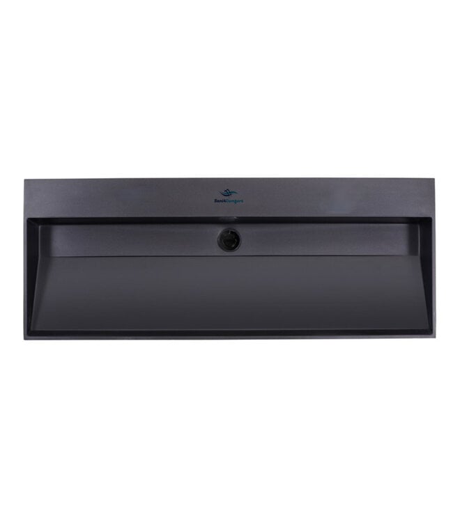 SANI-SUPPLY Wastafel Quartz Trend Mat Zwart 120x47x12 cm enkele bak zonder kraangat met overloop
