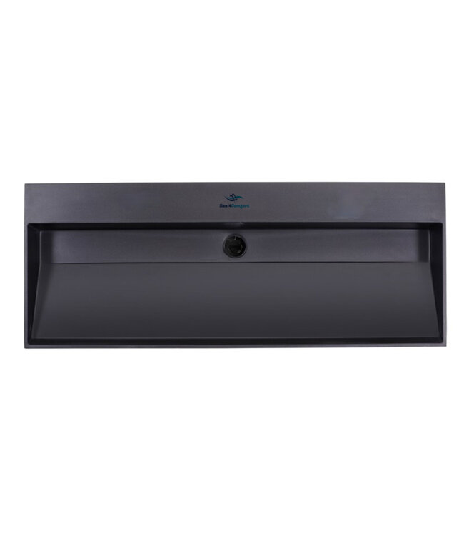 Wastafel Quartz Trend Mat Zwart 120x47x12 cm enkele bak zonder kraangat met overloop
