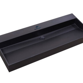 Wastafel Quartz Trend Mat Zwart 120x47x12 cm enkele bak zonder kraangat met overloop