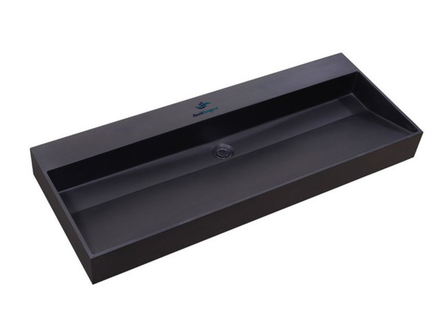 Wastafel Quartz Trend Mat Zwart 120x47x12 cm enkele bak zonder kraangat met overloop