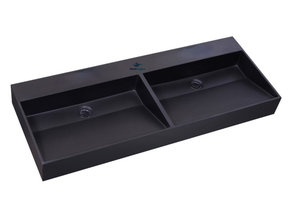 Wastafel Quartz Trend Mat Zwart 120x47x12 cm dubbele bak zonder kraangat met overloop