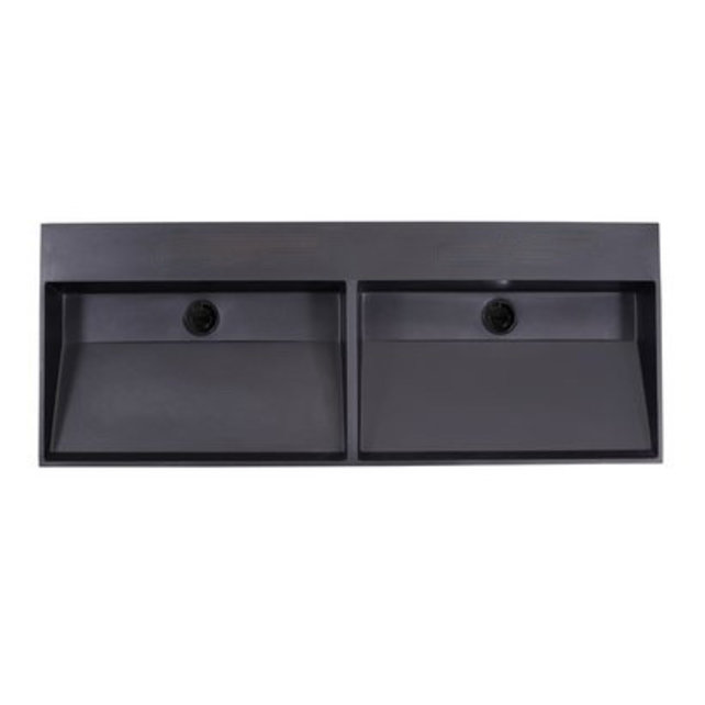 Wastafel Quartz Trend Mat Zwart 120x47x12 cm dubbele bak zonder kraangat met overloop