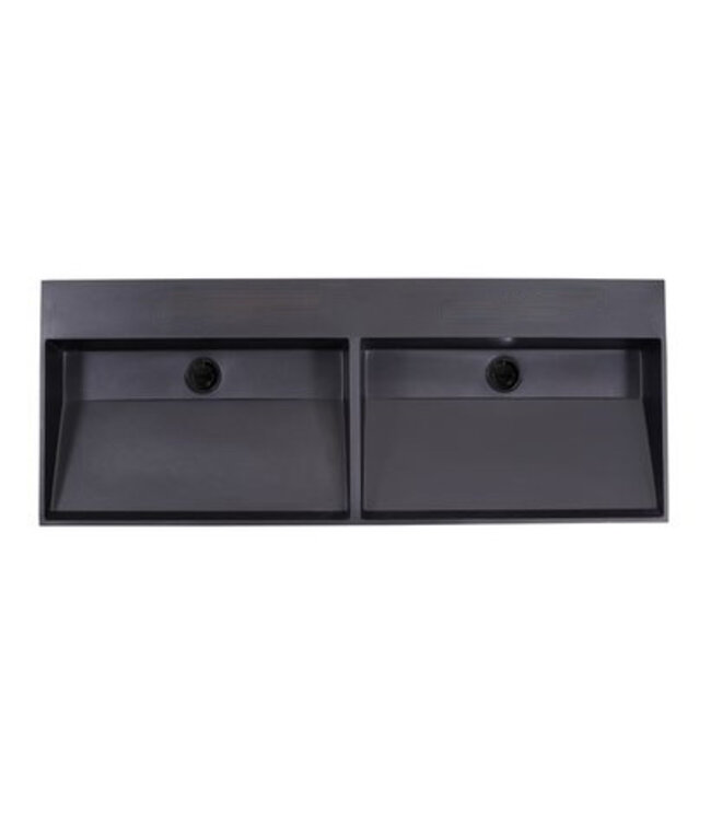 Wastafel Quartz Trend Mat Zwart 120x47x12 cm dubbele bak zonder kraangat met overloop