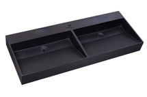 Wastafel Quartz Trend Mat Zwart 140x47x12 cm dubbele bak zonder kraangat en overloop