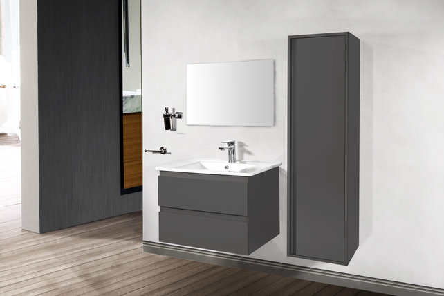 Creavit Sally Badkamermeubel Hoogglans Grijs 100cm met keramische wastafel 2 lades Softclose 1 kraangaten