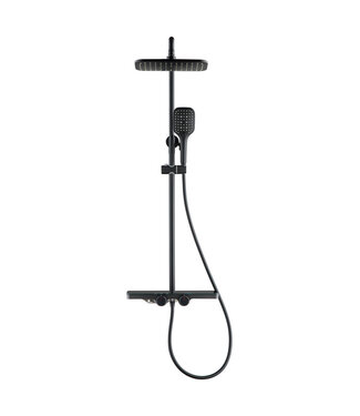 Regendouche set Motion Opbouw Mat Zwart Thermostaatkraan Glijstang Hoofddouche en Handdouche