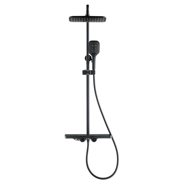Regendouche set Motion Opbouw Mat Zwart Thermostaatkraan Glijstang Hoofddouche en Handdouche Regendouche set Motion Opbouw Mat Zwart Thermostaatkraan Glijstang Hoofddouche en Handdouche