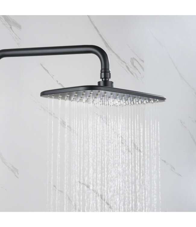 Regendouche set Motion Opbouw Mat Zwart Thermostaatkraan Glijstang Hoofddouche en Handdouche