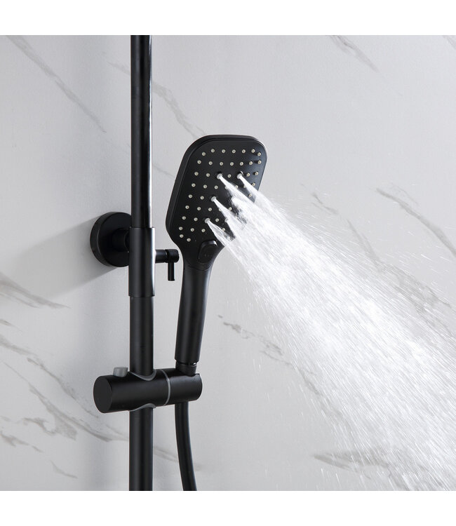 Regendouche set Motion Opbouw Mat Zwart Thermostaatkraan Glijstang Hoofddouche en Handdouche