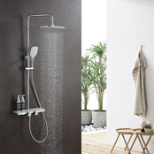 Regendouche set Motion Opbouw Chroom Thermostaatkraan Glijstang Hoofddouche en Handdouche Regendouche set Motion Opbouw Chroom Thermostaatkraan Glijstang Hoofddouche en Handdouche