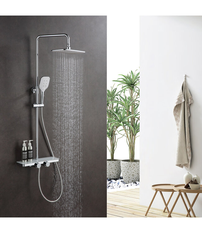 Regendouche set Motion Opbouw Chroom Thermostaatkraan Glijstang Hoofddouche en Handdouche