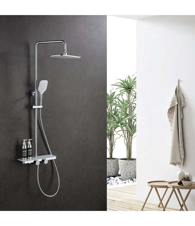 Regendouche set Motion Opbouw Chroom Thermostaatkraan Glijstang Hoofddouche en Handdouche