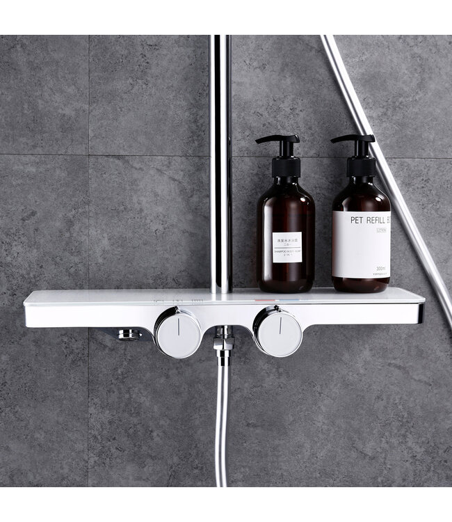 Regendouche set Motion Opbouw Chroom Thermostaatkraan Glijstang Hoofddouche en Handdouche