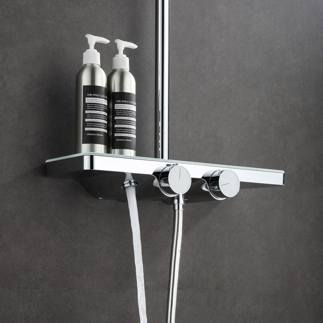 Regendouche set Motion Opbouw Chroom Thermostaatkraan Glijstang Hoofddouche en Handdouche Regendouche set Motion Opbouw Chroom Thermostaatkraan Glijstang Hoofddouche en Handdouche