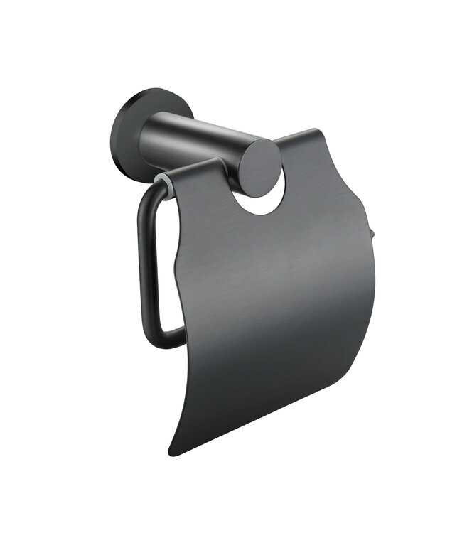 CREAVIT Toiletrolhouder Rondo Mat Zwart met klep messing