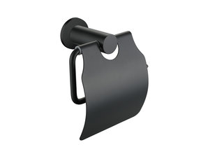 Toiletrolhouder Rondo Mat Zwart met klep messing