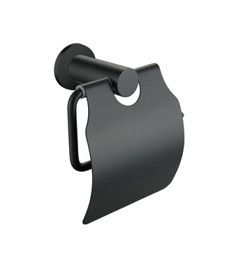 CREAVIT Toiletrolhouder Rondo Mat Zwart met klep messing