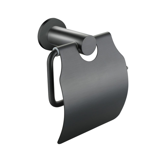 Toiletrolhouder Rondo Gunmetal met klep messing Toiletrolhouder Rondo Gunmetal met klep messing