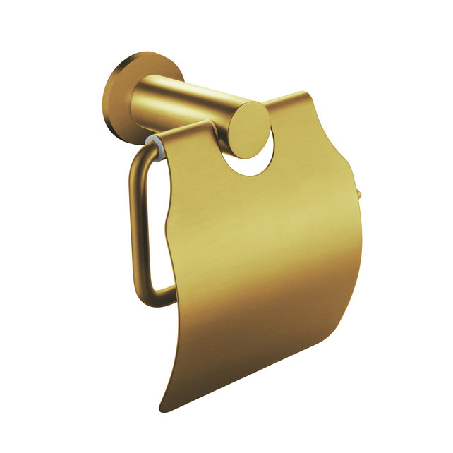 Toiletrolhouder Rondo Geborsteld goud met klep messing