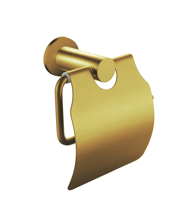 Toiletrolhouder Rondo Geborsteld koper met klep messing