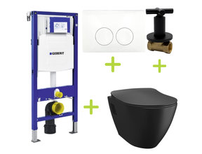 Geberit toiletset Zwart UP100 - Hangtoilet TP325 met bidet Zwart  mat bidet incl. soft close toiletbril