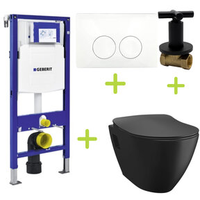 Geberit toiletset Zwart UP100 - Hangtoilet TP325 met bidet Zwart  mat bidet incl. soft close toiletbril