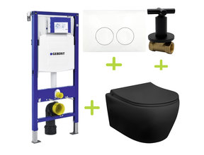 Geberit toiletset Zwart UP100 - Randloos Hangtoilet Aloni met bidet Zwart mat bidet incl. soft close toiletbril