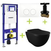 Geberit toiletset Zwart UP100 - Randloos Hangtoilet Freedom met bidet zwart mat bidet incl. soft close toiletbril