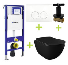 Geberit toiletset Zwart UP100 - Randloos Hangtoilet Freedom met bidet zwart mat bidet incl. soft close toiletbril