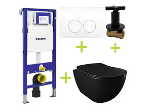 Geberit toiletset Zwart UP100 - Hangtoilet Freedom met bidet zwart mat bidet incl. soft close toiletbril