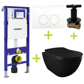 Geberit toiletset Zwart UP100 - Hangtoilet Freedom met bidet zwart mat bidet incl. soft close toiletbril