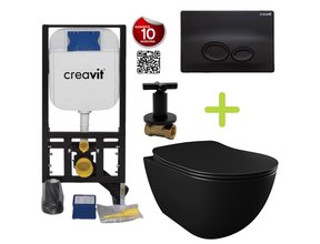 Creavit toiletset Zwart  - Randloos Hangtoilet Freedom met bidet zwart mat bidet incl. soft close toiletbril