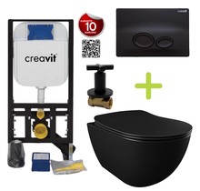 Creavit toiletset Zwart - Hangtoilet Freedom met bidet zwart mat bidet incl. soft close toiletbril