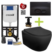 Creavit toiletset Zwart - Hangtoilet Aloni met bidet zwart mat bidet incl. soft close toiletbril