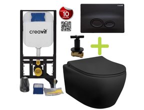 Creavit toiletset Zwart - Hangtoilet Aloni met bidet zwart mat bidet incl. soft close toiletbril