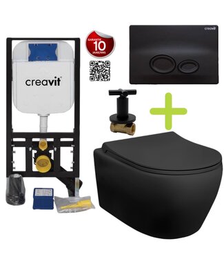 ALONI Creavit toiletset Zwart - Hangtoilet Aloni met bidet zwart mat bidet incl. soft close toiletbril