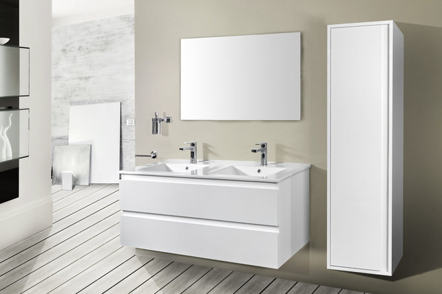 Wastafelonderkast Sally Mat Wit 120cm 118x45,5x50cm 2x Softclose lades MDF Voorgemonteerd Wastafelonderkast Sally Mat Wit 120cm 118x45,5x50cm 2x Softclose lades MDF Voorgemonteerd