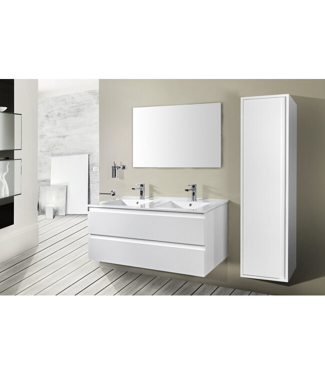 Wastafelonderkast Sally Hoogglans Wit 120cm 118x45,5x50cm 2x Softclose lades MDF Voorgemonteerd