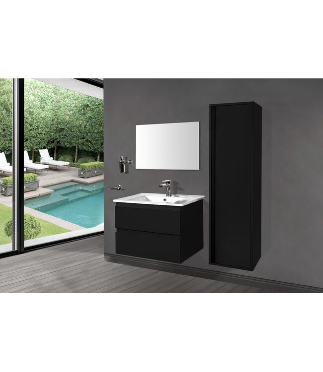 Wastafelonderkast Sally Mat Zwart 80cm 76x45,5x50cm 2x Softclose lades MDF Voorgemonteerd
