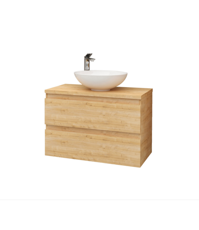 Wastafelonderkast Sally Mat Zwart 80cm 76x45,5x50cm 2x Softclose lades MDF Voorgemonteerd