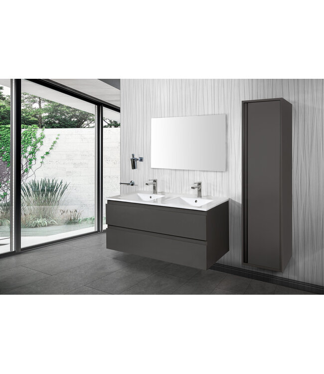 Wastafelonderkast Sally Mat Grijs 120cm 118x45,5x50cm 2x Softclose lades MDF Voorgemonteerd